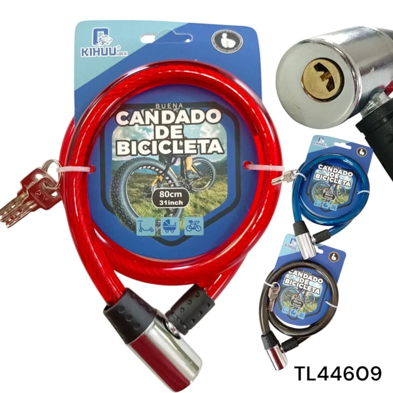 CANDADO PARA BICICLETA CON 2 LLAVES DE SEGURIDAD 80CM