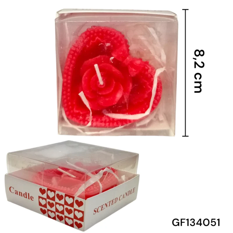 VELA AROMATICA DE CORAZON CON ROSA